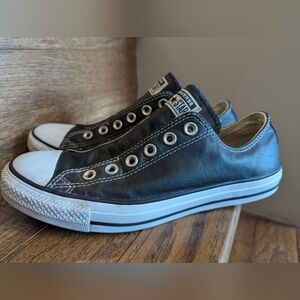 Converse unisex All Star Slip On Black Leather Sneaker Men 6.5 Women 8.5